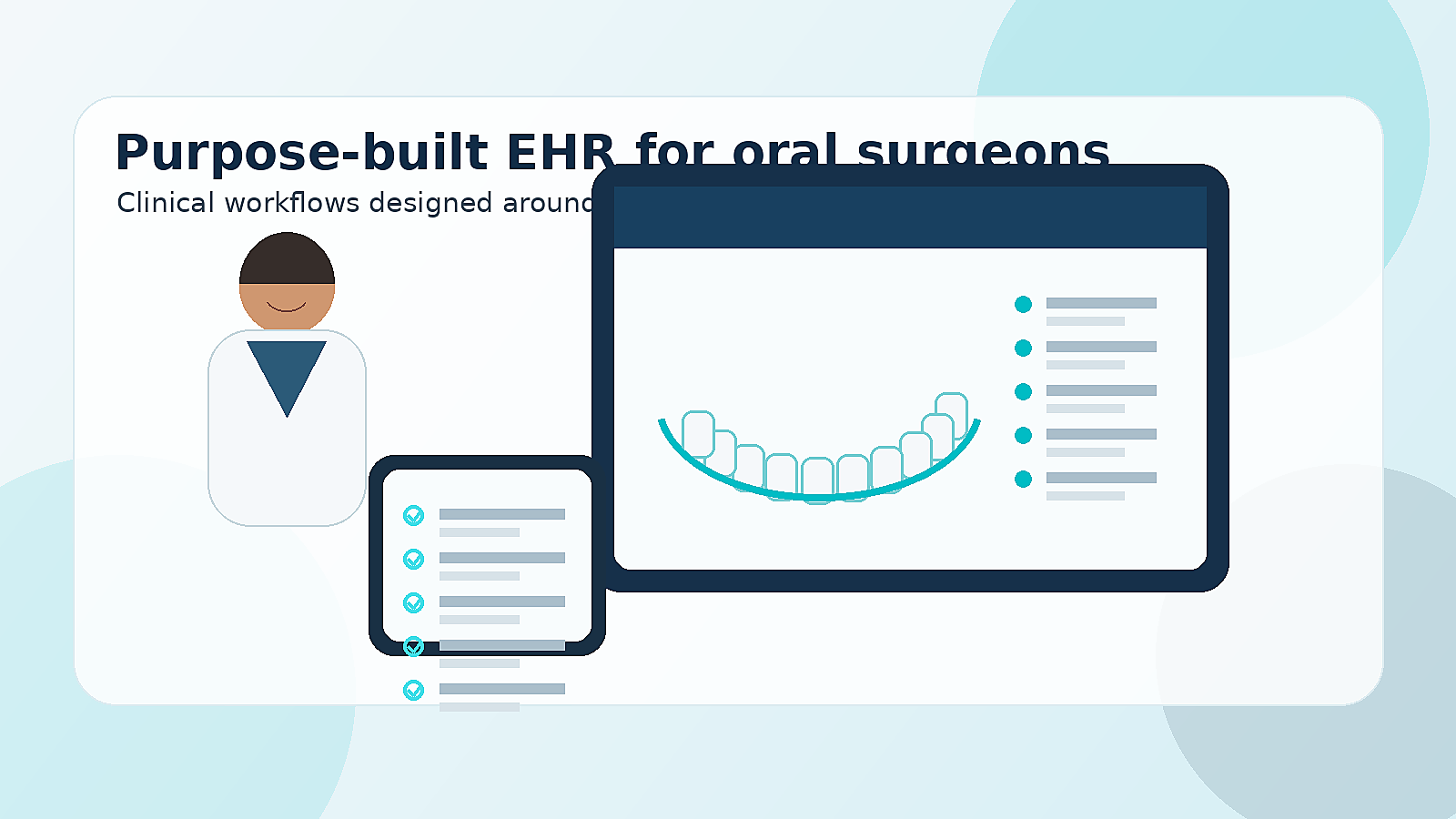 Oral surgeon reviewing purpose-built EHR software with jaw anatomy and clinical notes